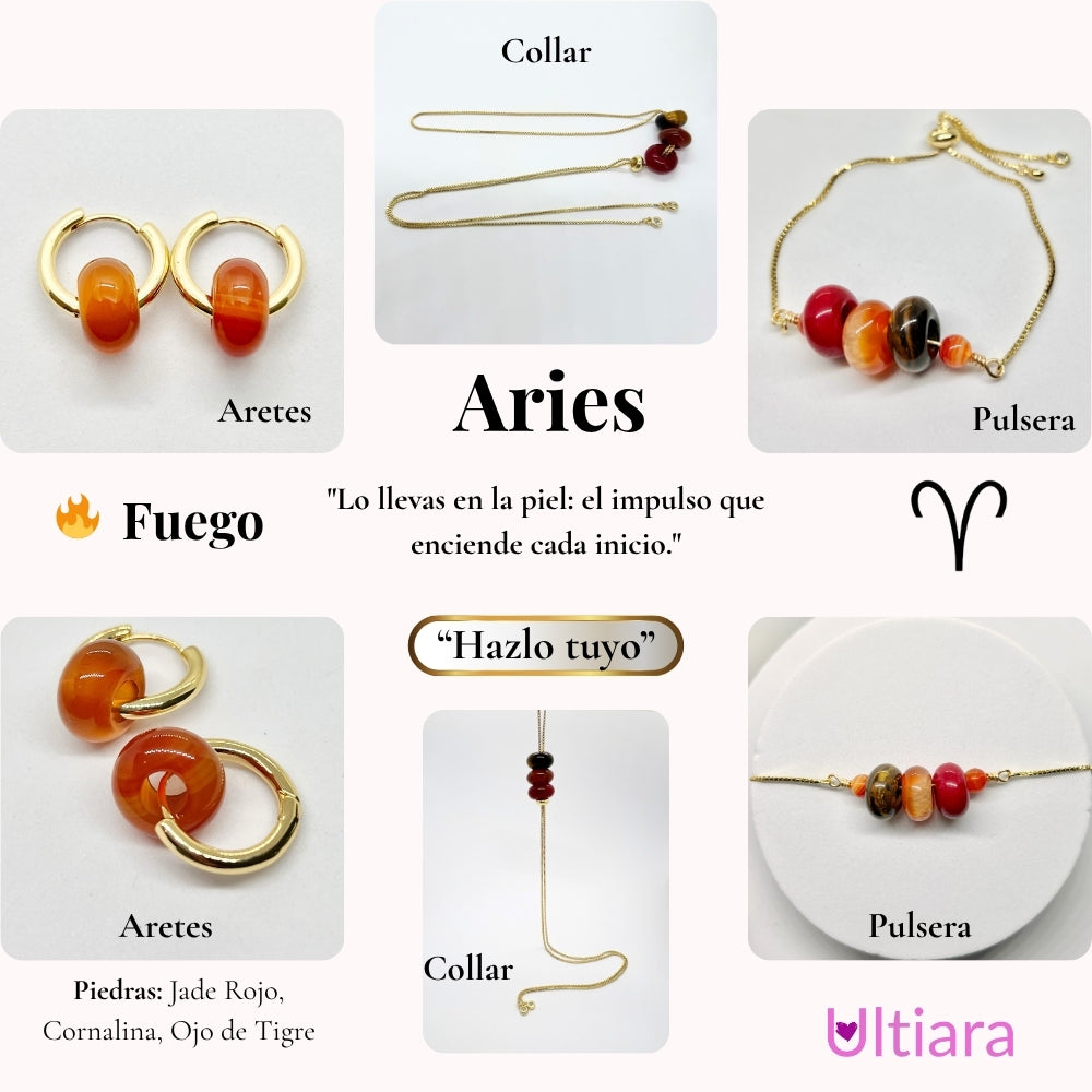 Set.- ✨ Victoria en Esencia | Joyería energética por signo zodiacal🔮| Aretes + Collar + Pulsera. Hecho con piedras naturales
