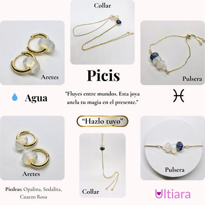 Set.- ✨ Victoria en Esencia | Joyería energética por signo zodiacal🔮| Aretes + Collar + Pulsera. Hecho con piedras naturales